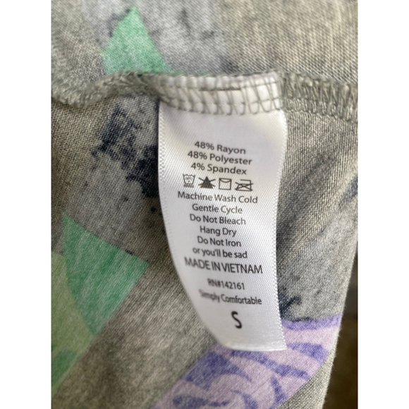 LuLaRoe Stripe Floral Midi Dress Gray Short Sleeve Stretch Lounge Bold Boho Art - Picture 5 of 6